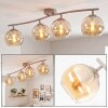 Moderne plafondlamp Koyoto met 4 amberkleurige glazen bollen, in ronde vorm