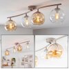 Moderne plafondlamp Koyoto, gebogen balk, 4 glazen bollen in amber en helder
