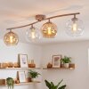 Moderne plafondlamp Koyoto, gebogen balk, 4 glazen bollen in amber en helder