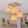 Boho plafondlamp Basto met vier ronde gevlochten lampenkappen in natuurlijke kleuren