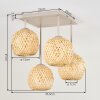 Boho plafondlamp Basto met vier ronde gevlochten lampenkappen in natuurlijke kleuren