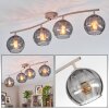 Moderne plafondlamp Koyoto met vier rookglazen bollen in zandkleurig metaal