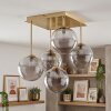 Moderne Cluster-plafondlamp Chehalis met 5 rookglazen bollen met messing armatuur