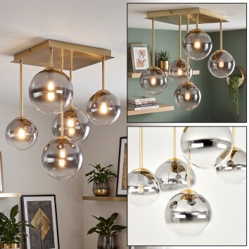Moderne cluster-plafondlamp Chehalis met 5 rook- en helderkleurige glazen bollen