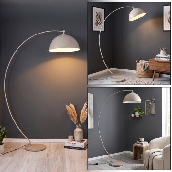 Moderne Sofa-boogvloerlamp Miranda met gebogen arm en zandkleurige kap