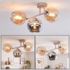 Moderne plafondlamp Koyoto met drie glazen bollen in chroom, rookkleurig en amber