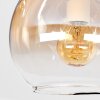 Moderne wandlamp Koyoto met verticale rij van drie glazen bollen in rook, amber en helder