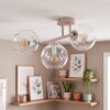 Moderne plafondlamp Ripoll met drie heldere glazen bollen aan een zandkleurig armatuur, E14