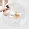 Moderne plafondlamp Ripoll met drie heldere glazen bollen aan een zandkleurig armatuur, E14