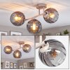 Moderne Cluster-plafondlamp Koyoto met drie rookkleurige geribbelde glazen bollen