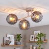 Moderne Cluster-plafondlamp Koyoto met drie rookkleurige geribbelde glazen bollen