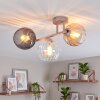 Moderne plafondlamp Koyoto met drie bolvormige glazen kappen in rookkleurig, amber en helder
