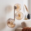 Retro cluster-wandlamp Koyoto in zandkleur met 3 amberkleurige glazen kappen