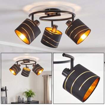 Moderne Spiraal-plafondlamp Alsen met drie draaibare en zwenkbare stoffen kappen