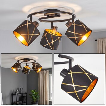 Moderne plafondlamp Opatija met draaibare en zwenkbare zwarte stoffen kappen