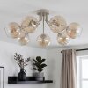 Cluster-plafondlamp Koyoto met 7 geribbelde glazen bollen in amber en helder
