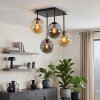 Cluster-plafondlamp Gastor met vier moderne glazen bollen in amber en rookkleurig glas