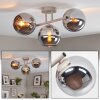 Zandkleurige Cluster-plafondlamp Koyoto met chroom- en rookkleurige glazen kappen