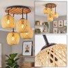 Boho cluster-plafondlamp Basto met 4 gevlochten bamboekappen in natuurlijke kleuren