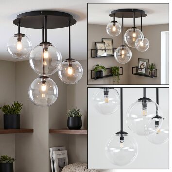 Moderne cluster-plafondlamp Chehalis met 4 heldere glazen bollen, G9-fitting