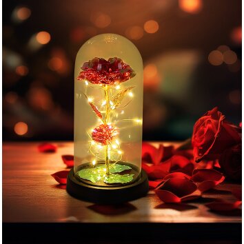 Globo Rosalina LED tafellamp decoratielamp glazen stolp met roos, 20 lichtjes