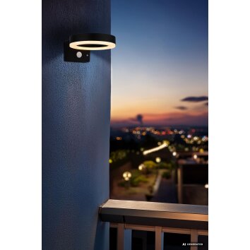 Globo SOLCOR LED solar buitenwandlamp met bewegingssensor, modern rond