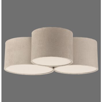 Leuchten Direkt plafondlamp DURO met 3 geribde beige stoffen kappen, 3000 Kelvin warmwit