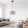 Leuchten Direkt hanglamp DURO met cilindervormige geribbelde beige stoffen kap