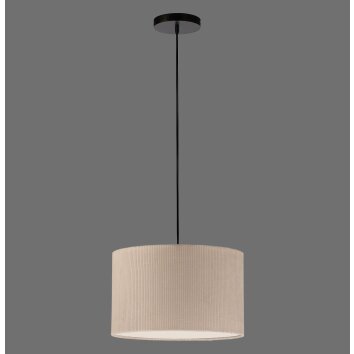 Leuchten Direkt hanglamp DURO met cilindervormige geribbelde beige stoffen kap