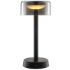 Brilliant moderne LED-tafellamp Razor, warmwit 2700 Kelvin, ronde zwarte glazen kap
