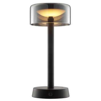 Brilliant moderne LED-tafellamp Razor, warmwit 2700 Kelvin, ronde zwarte glazen kap