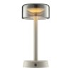 Brilliant LED tafellamp Razor met cilindervormige beige glazen kap, 2700 Kelvin warmwit, IP44