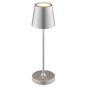 Brilliant moderne LED tafellamp Elora, conische zilveren kap, 2700 Kelvin warmwit