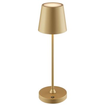 Brilliant tafellamp Elora met conische kap, matgoud, LED warmwit 2700 Kelvin