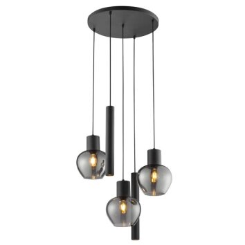 Brilliant clusterhanglamp Ligari met asymmetrische opstelling en 3 rookglazen kappen