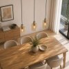 Brilliant keukeneiland-hanglamp Lyska met 3 amberkleurige glazen kappen, lengte 12,5 cm