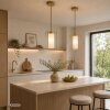 Brilliant Hanglamp Dolly met gouden rechthoekige frame en witte cilindrische glazen kap