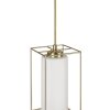 Brilliant Hanglamp Dolly met gouden rechthoekige frame en witte cilindrische glazen kap
