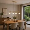 Brilliant lineaire hanglamp Jorge met 4 witte glazen bolkappen, lengte 12,5 cm