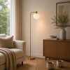Brilliant Leuchten landelijke bolvormige vloerlamp Fanny met witte glazen kap aan korte arm