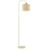 Brilliant Boho-vloerlamp Arlo met beige cilindervormige stoffen kap en houten detail