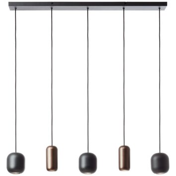Brilliant Leuchten lineaire hanglamp Jane met 5 bruine cilindervormige metalen kappen