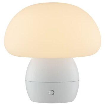 Brilliant Leuchten LED-tafellamp Dupos met witte paddenstoelkap, 2700 Kelvin warmwit