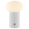 Brilliant LED tafellamp Venti, geribbelde voet, witte glazen bolkap, 3000 Kelvin warmwit