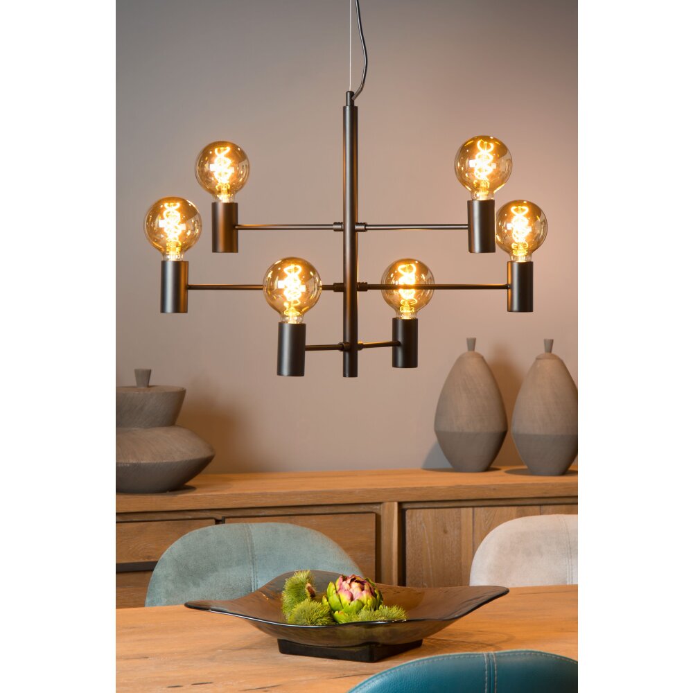 Lucide LEANNE Hanglamp Zwart, 6-lichts