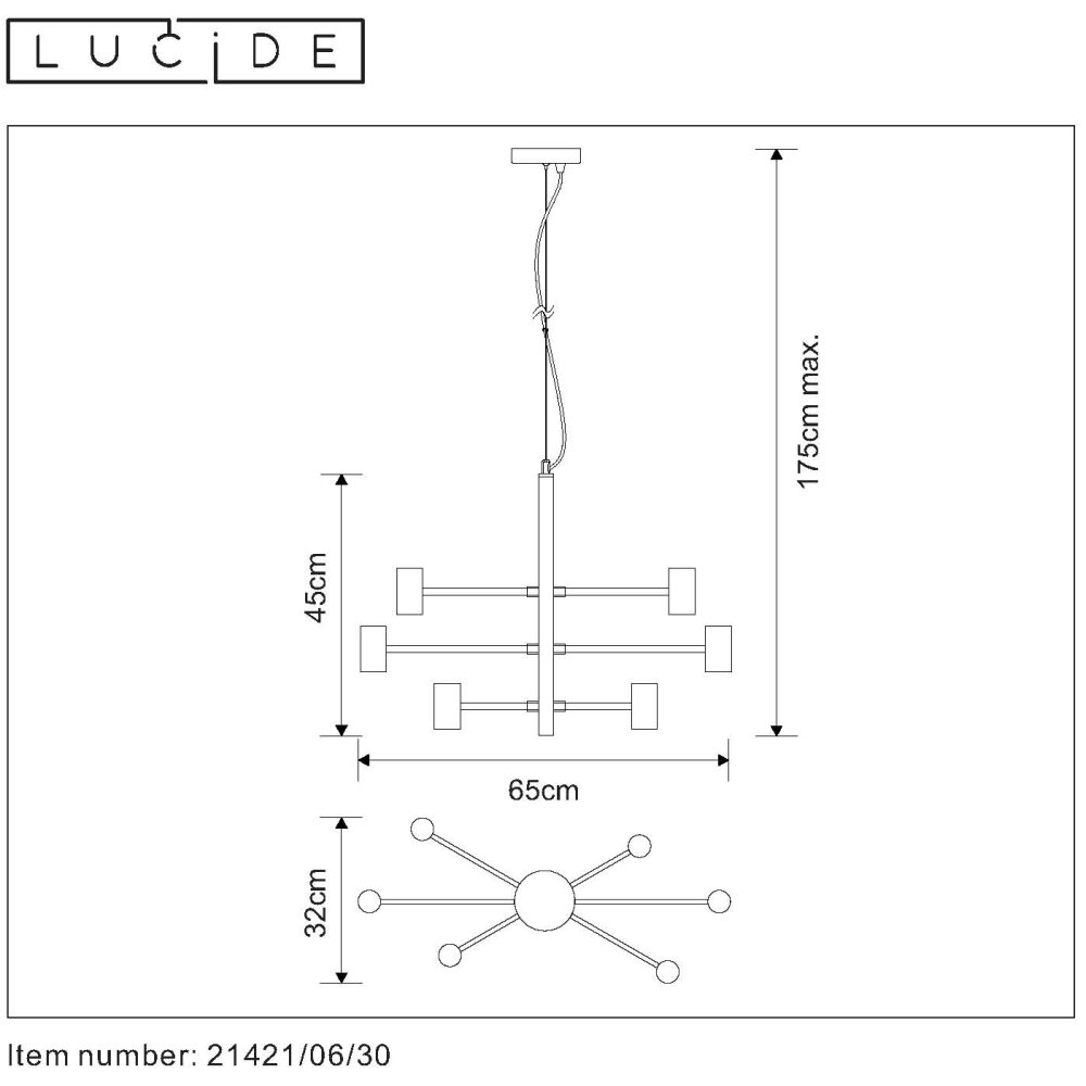 Lucide LEANNE Hanglamp Zwart, 6-lichts