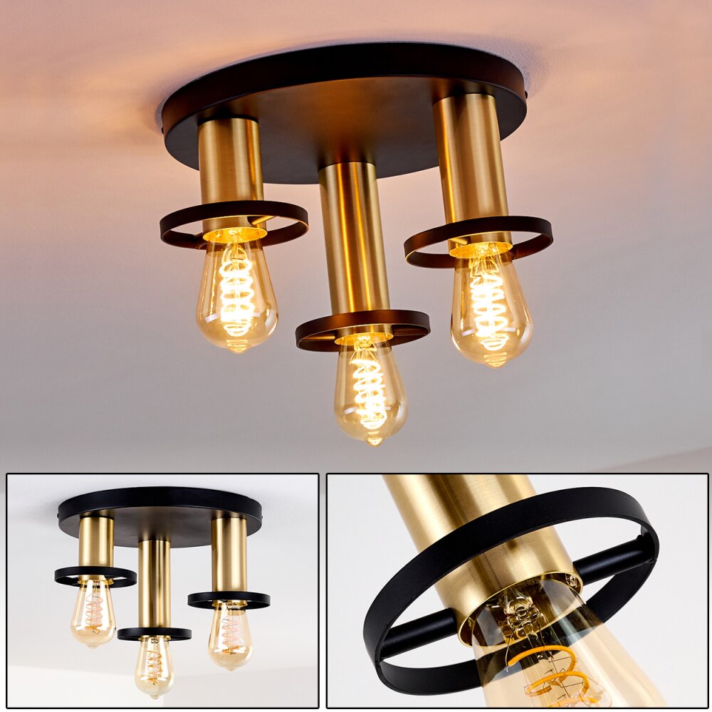 Alvesta Plafondlamp Goud, Messing, Zwart, 3-lichts main product photo