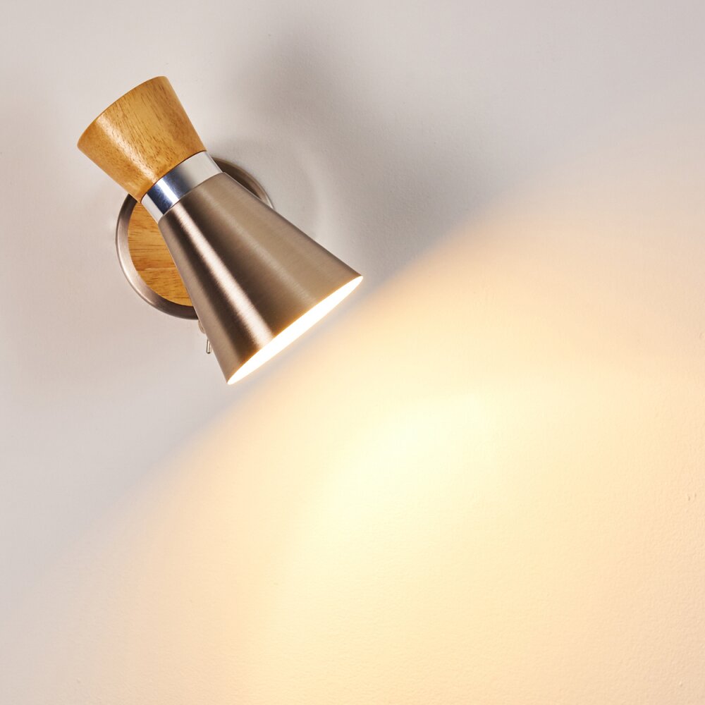 Pulau Muurlamp Hout licht, Nikkel mat, 1-licht