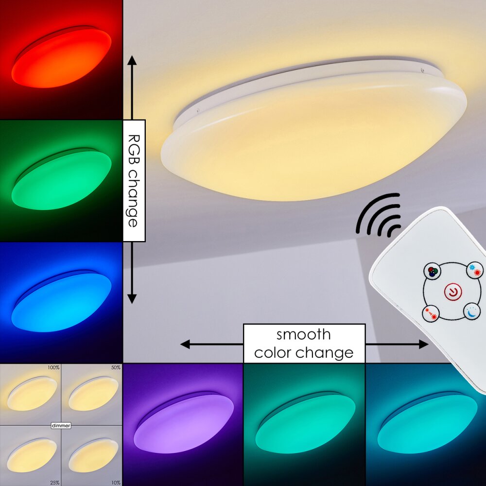 Brighton Plafondlamp LED Wit, 1-licht, Afstandsbediening, Kleurwisselaar main product photo