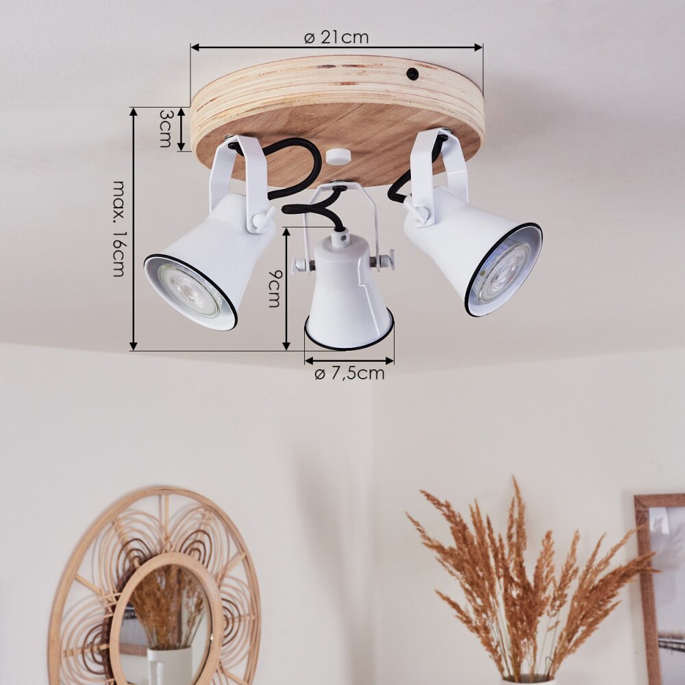 Skodsbol Plafondlamp Hout licht, Wit, 3-lichts